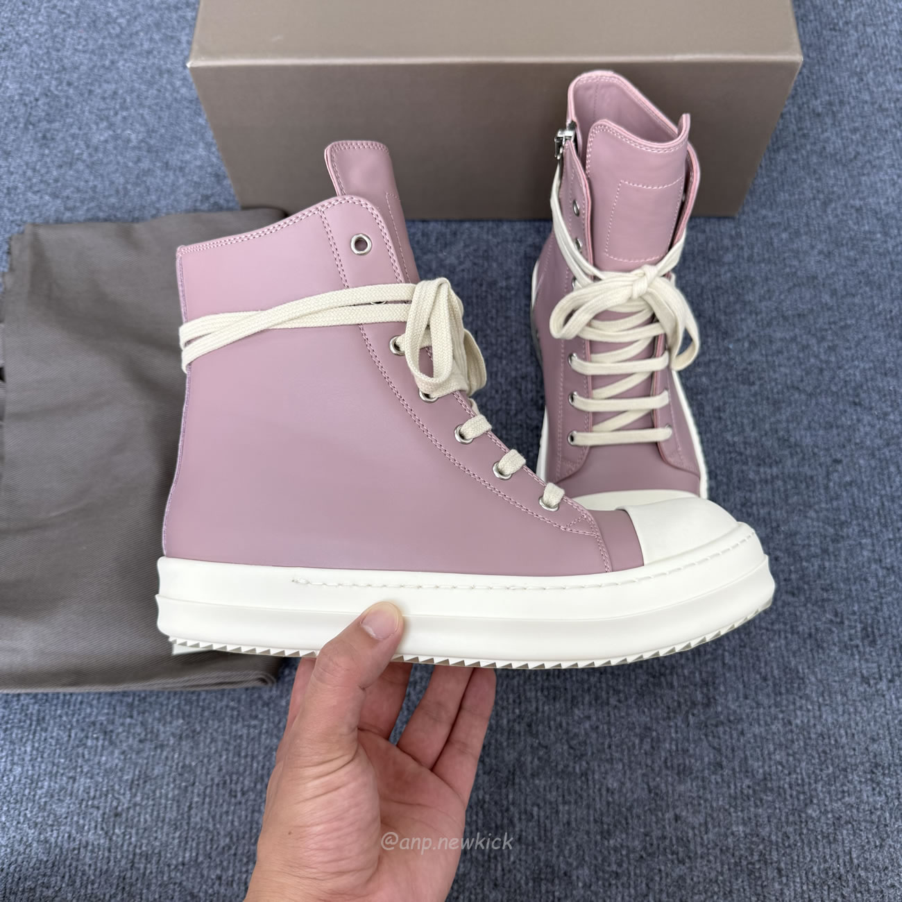 Rick Owens Lace Up Leather Sneakers Pink (3) - www.newkick.vip
